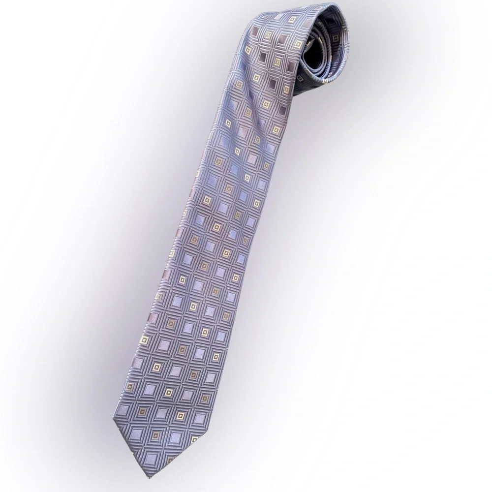 😎 Michael Kors blue patterned 100% silk neck tie in excellent condition